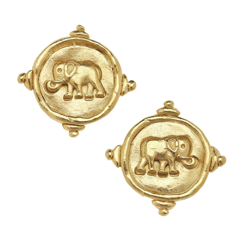 Susan Shaw Elephant Intaglio Clip Earrings