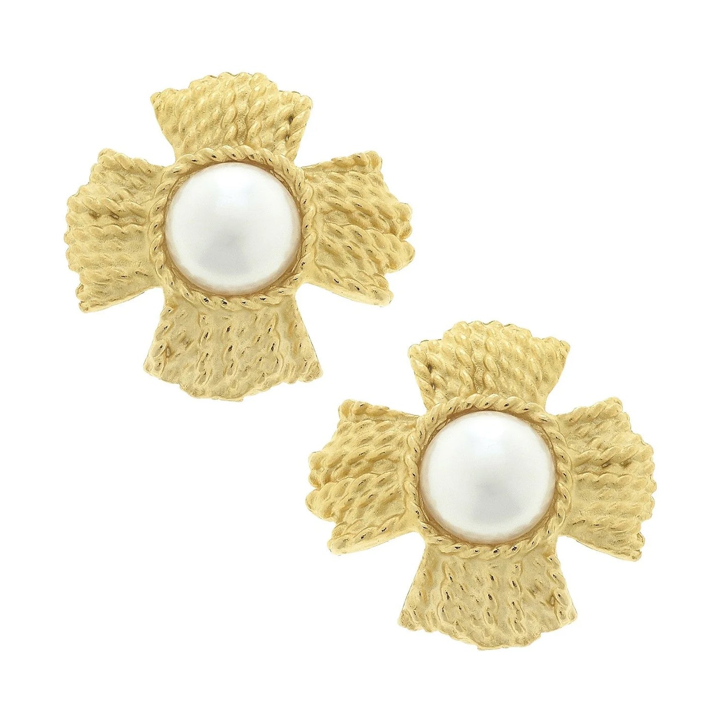 Susan Shaw Braided Cross Pearl Stud Earrings