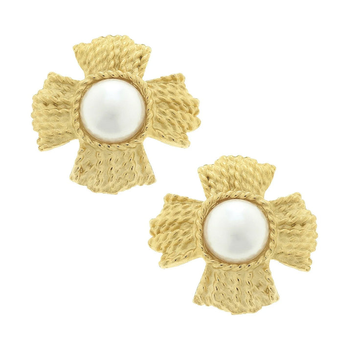 Susan Shaw Braided Cross Pearl Stud Earrings