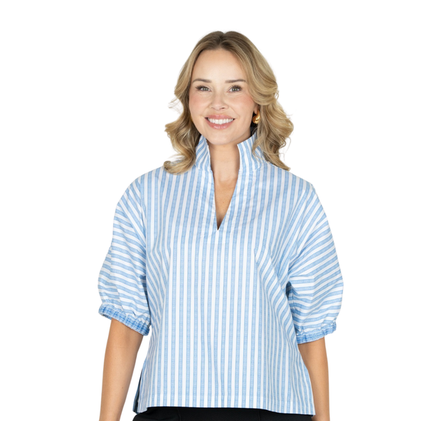 Emily McCarthy Poppy Top French Blue Stripe
