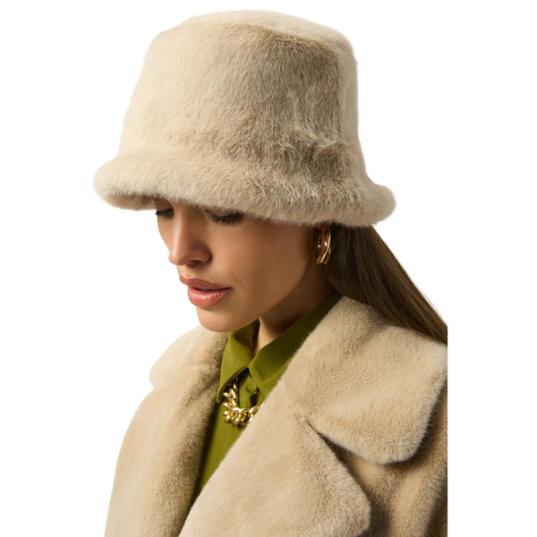 Joseph Ribkoff Faux Fur Bucket Hat Almond