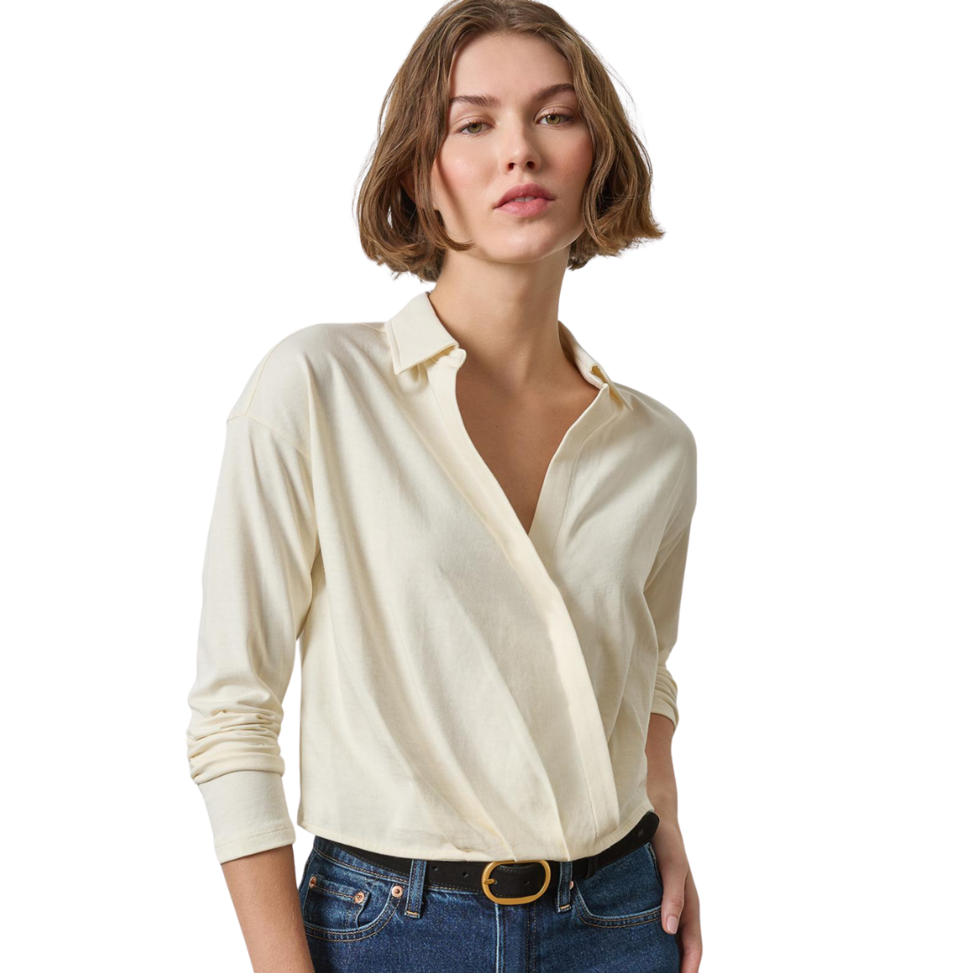Lilla P Faux Wrap Collared Top
