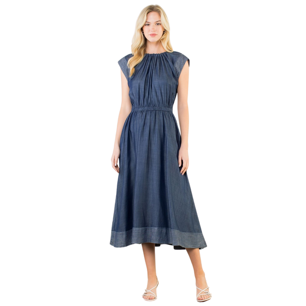 Gigi Gathered Neck Denim Dress