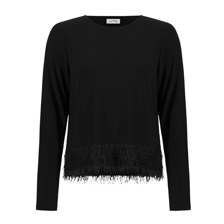 Joseph Ribkoff Novelty Knit Fringe Hem Top