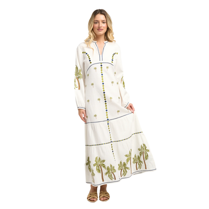 Guadalupe Ria Palm Dress White