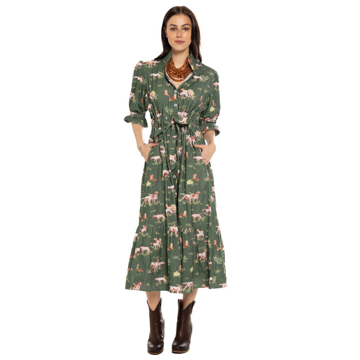 Holly Shae Catherine Dress Hunt Dog Green Cord