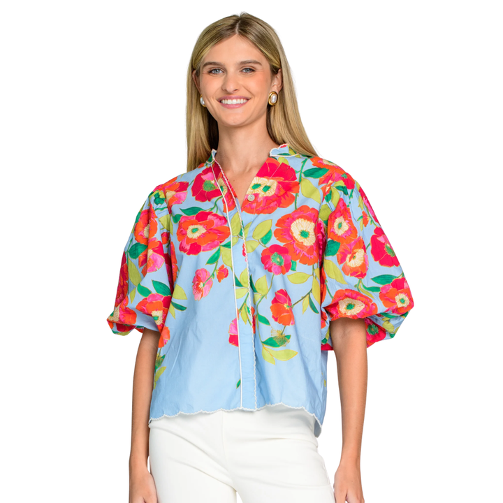 Elizabeth James Edie Top Poppy Patch Blueberry