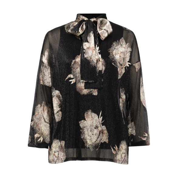 Joseph Ribkoff Plissé Knit Foiled Floral Top