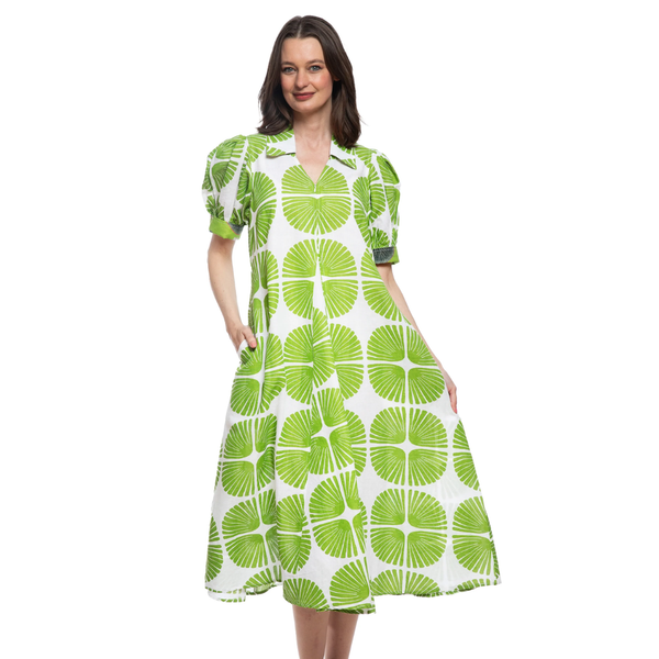 Dizzy Lizzie Montauk Dress Green Palm Frond