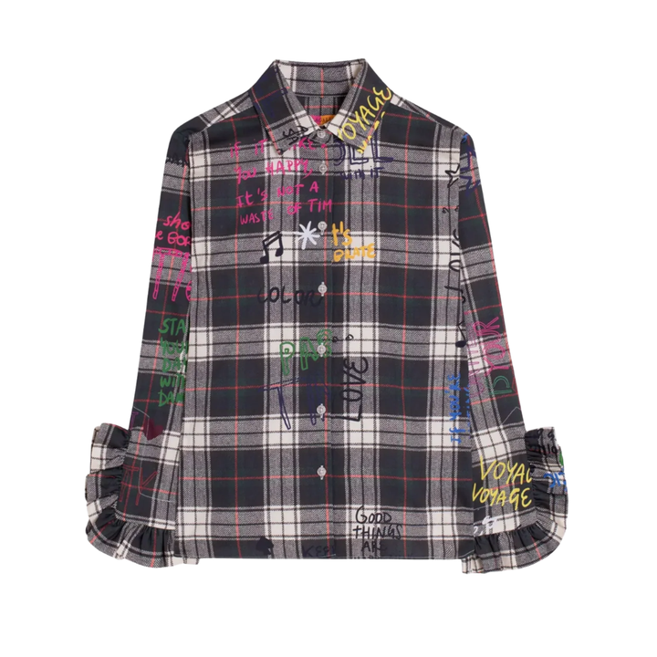 Vilagallo Plaid Graffiti Ruffle Top