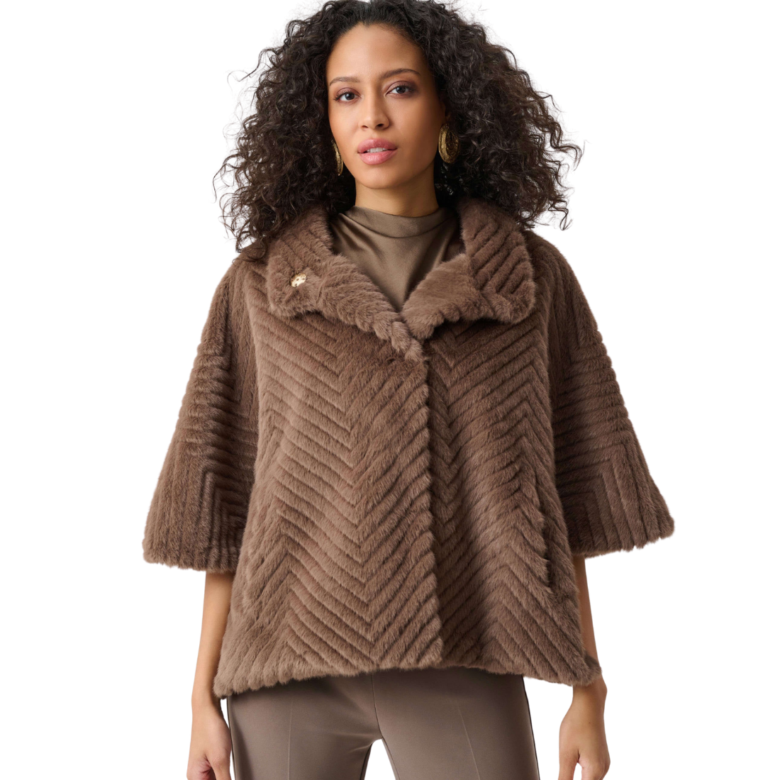 Joseph Ribkoff Chevron Fur Cape Jacket