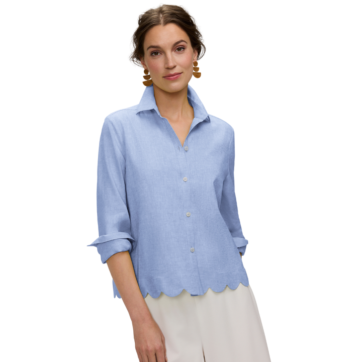 Foxcroft Scarlett Scalloped Linen Shirt