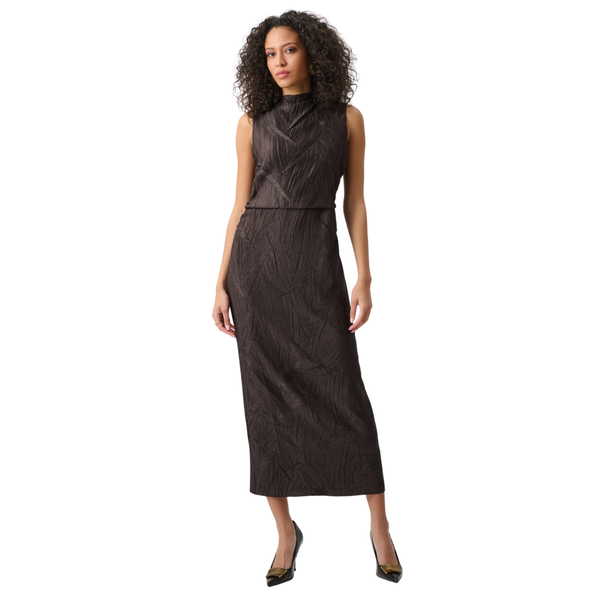 Joseph Ribkoff Pleated Satin Sleeveless Midi Dress