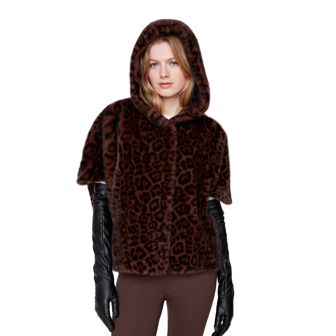 Renuar Leopard Fur Hooded Cape