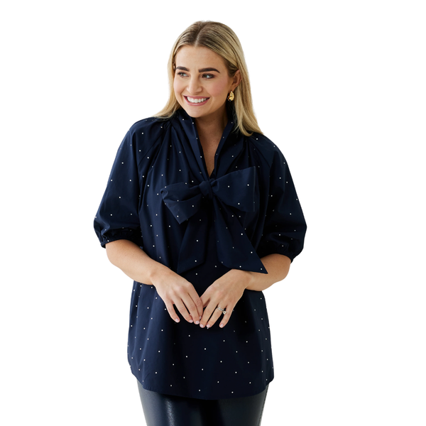Caryn Lawn Ryan Bow Sparkle Top Navy