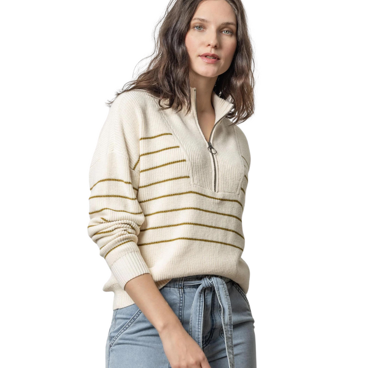 Lilla P Striped Zip Front Sweater