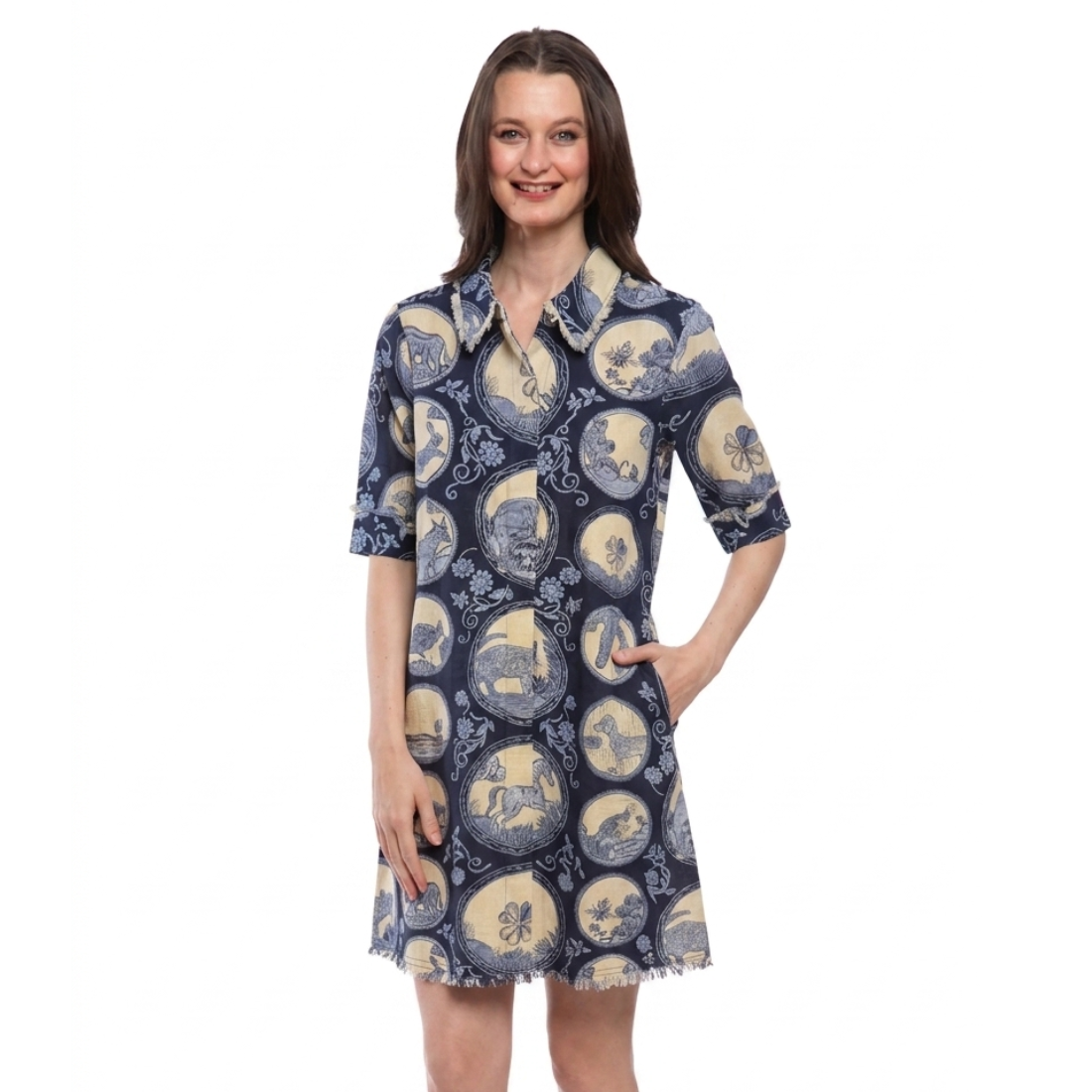 Dizzy Lizzie Chatham Dress Navy Medallion