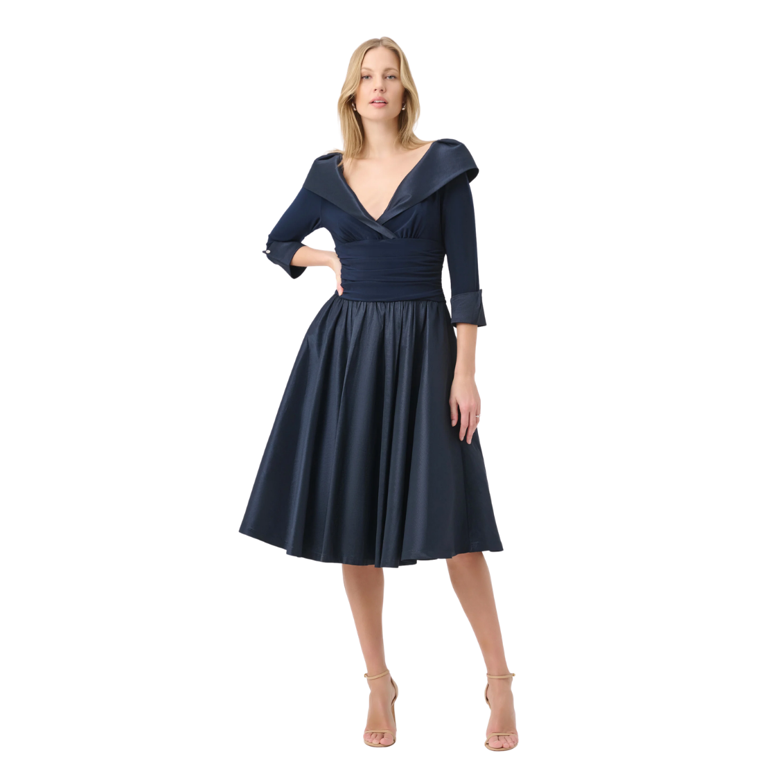 Joseph Ribkoff V-Neck Lapel Fit & Flare Dress