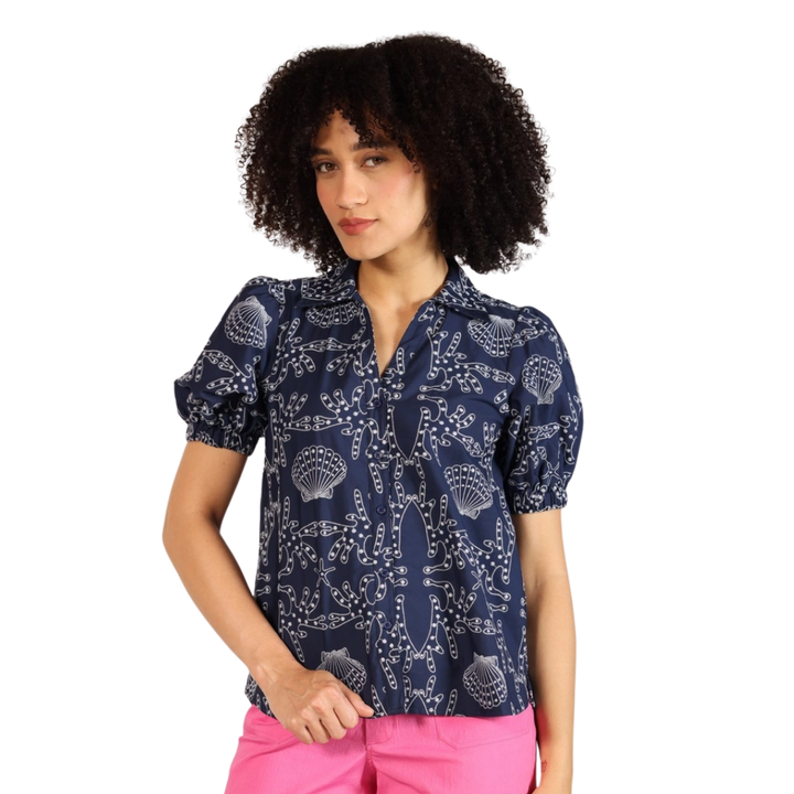 Maude Vivante Kim Top Navy Embroidered