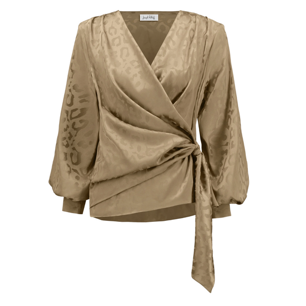 Joseph Ribkoff Jacquard Satin Animal Print Wrap Top