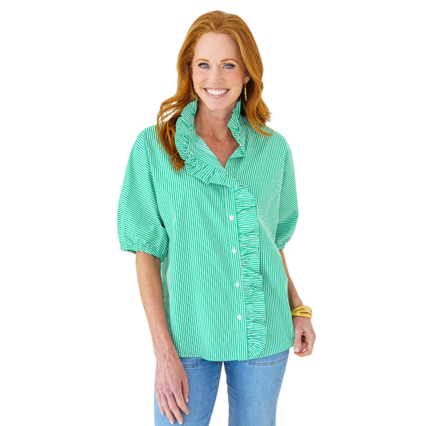 Caryn Lawn Sissy Stripe Top Green