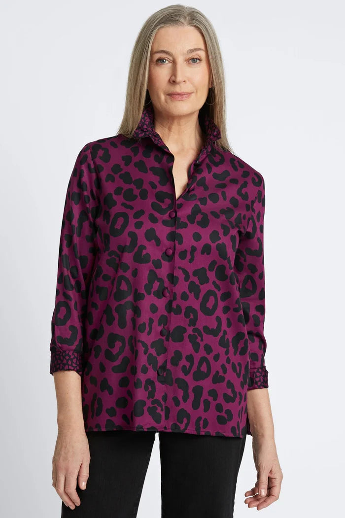 Foxcroft Carolina Cheetah Shirt Jacket Plum