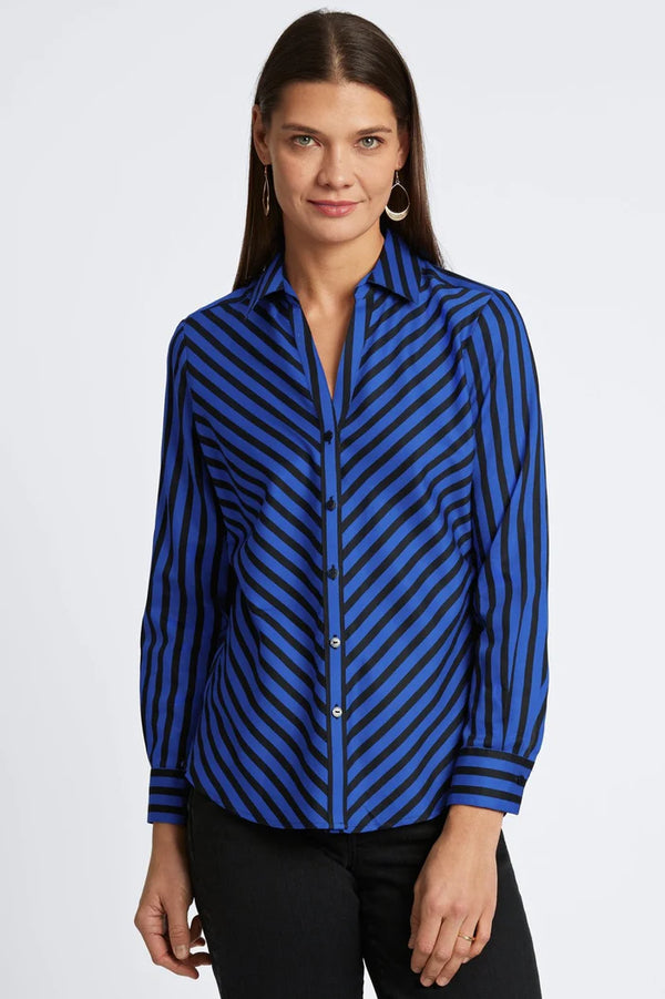 Foxcroft Mary Top Sapphire Stripe