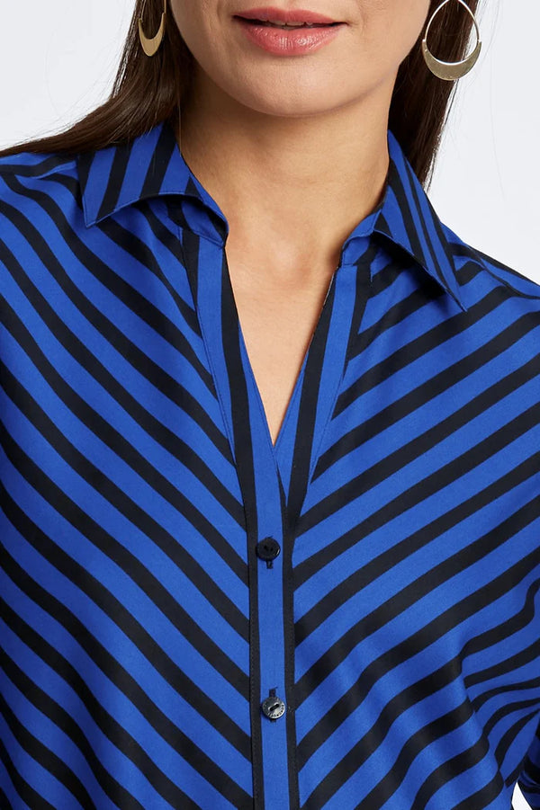 Foxcroft Mary Top Sapphire Stripe