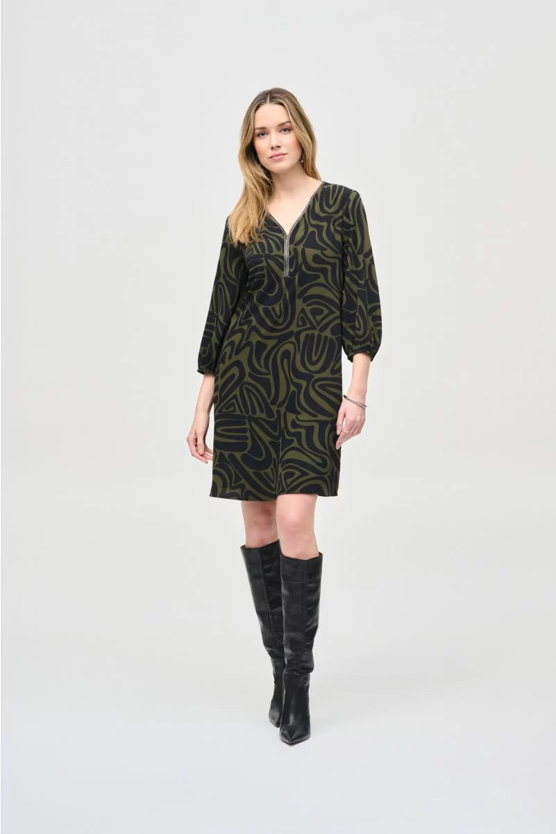 Joseph Ribkoff Black/Green Abstract Dress