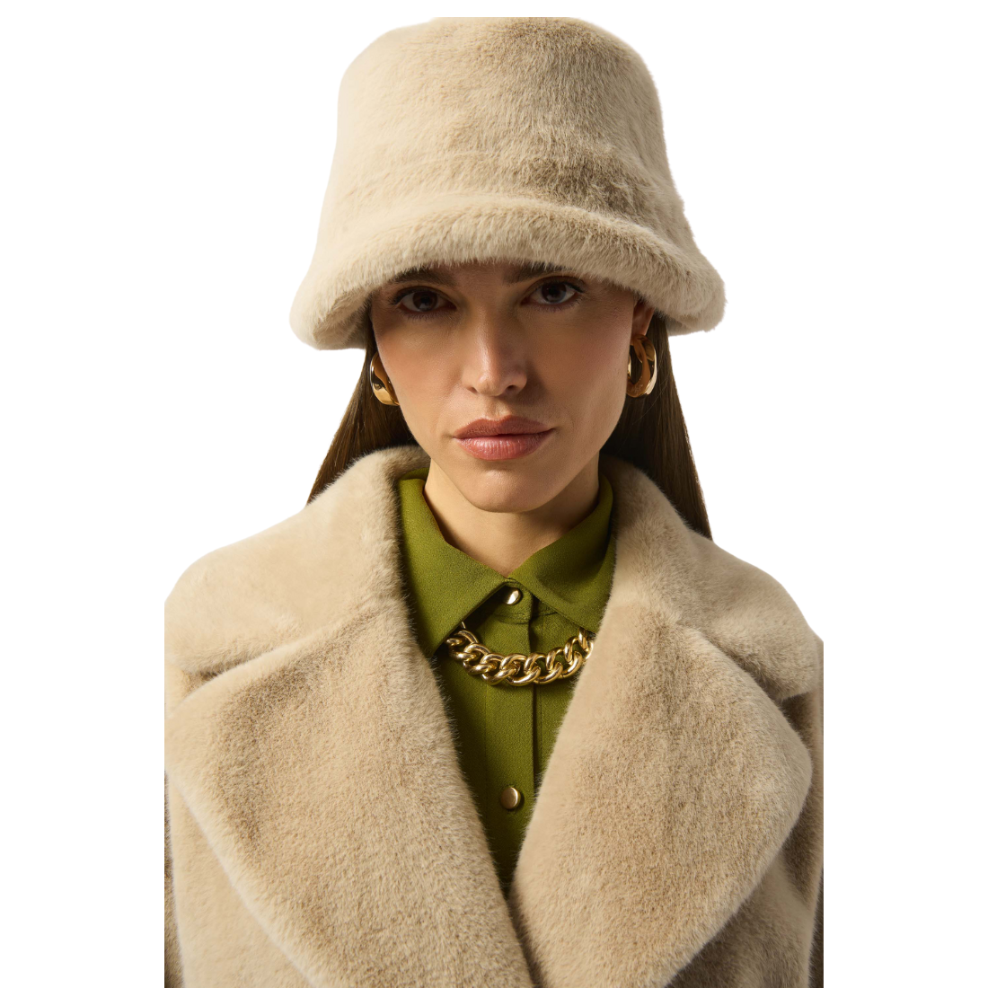 Joseph Ribkoff Faux Fur Bucket Hat Almond