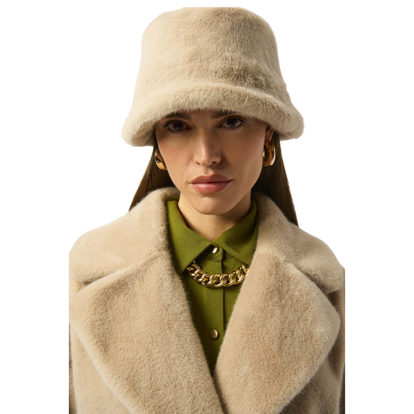 Joseph Ribkoff Faux Fur Bucket Hat Almond