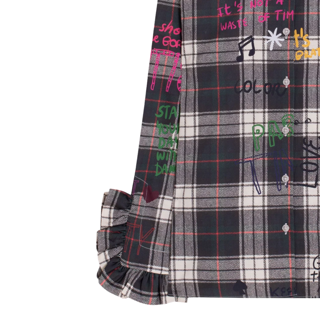 Vilagallo Plaid Graffiti Ruffle Top