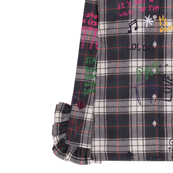 Vilagallo Plaid Graffiti Ruffle Top