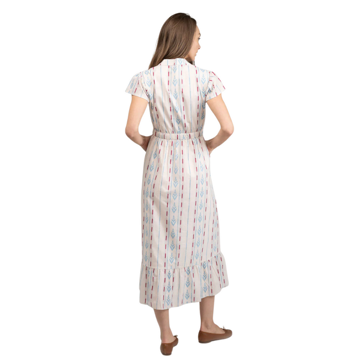 Beau & Ro Flutter Midi Dress Ikat Stripe