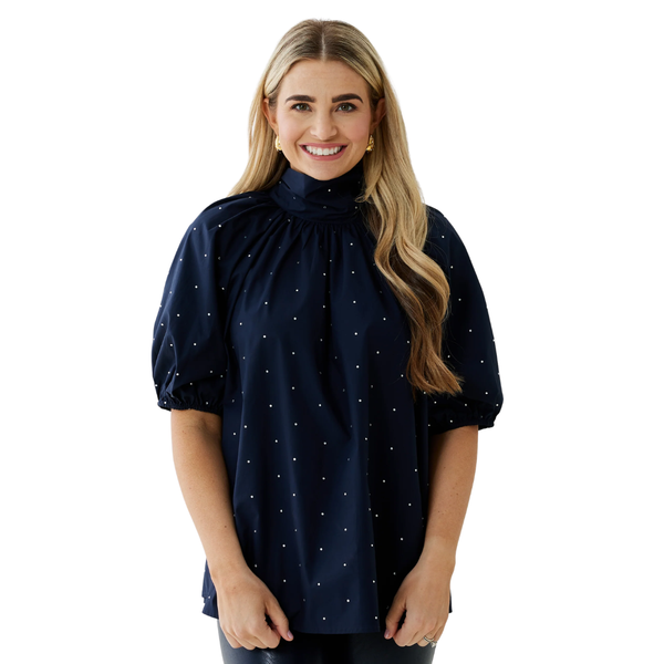 Caryn Lawn Ryan Bow Sparkle Top Navy