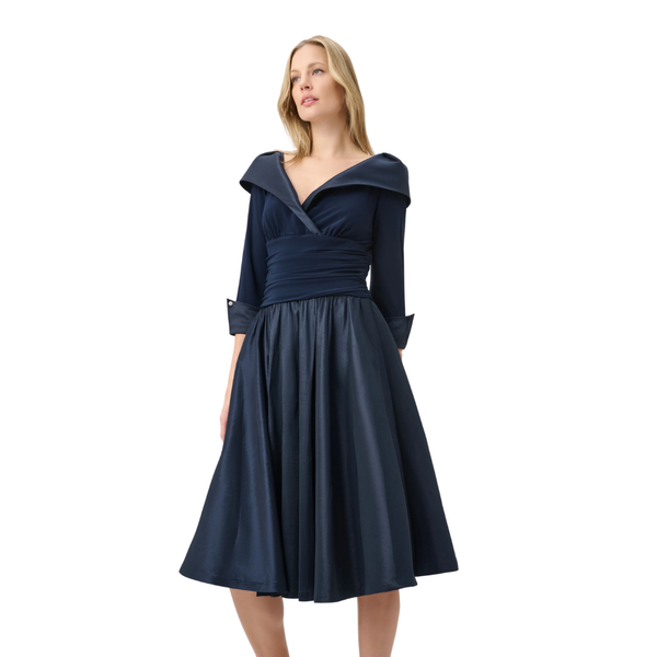 Joseph Ribkoff V-Neck Lapel Fit & Flare Dress