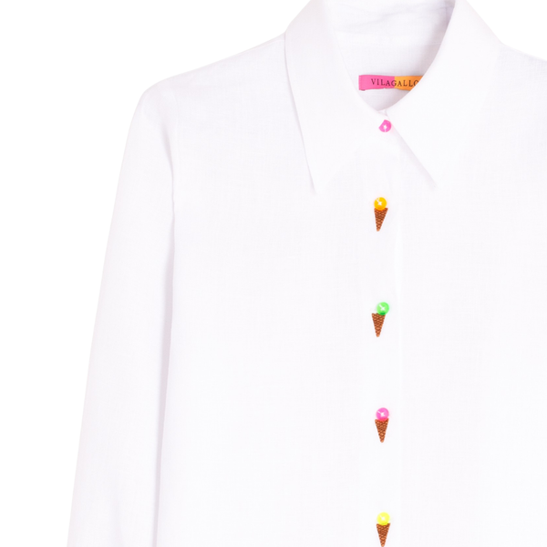 Vilagallo Ice Cream Linen Button Up
