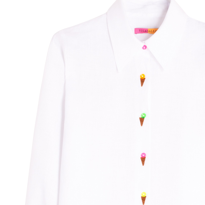 Vilagallo Ice Cream Linen Button Up