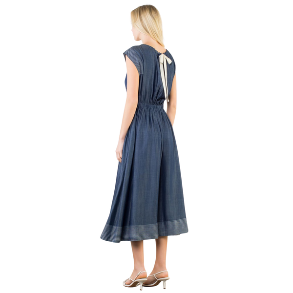 Gigi Gathered Neck Denim Dress