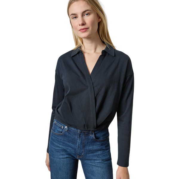 Lilla P Faux Wrap Collared Top