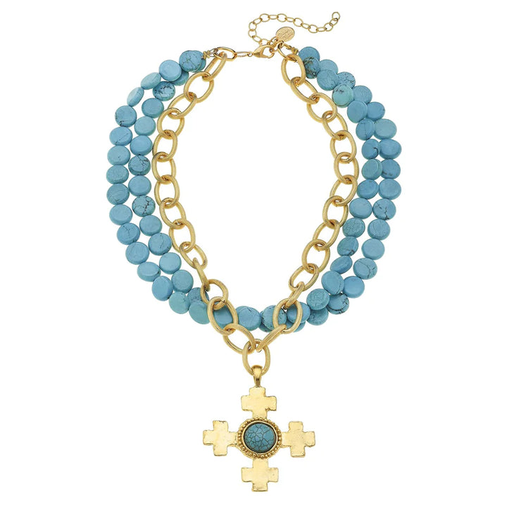 Susan Shaw Cross Turquoise Beaded Layer Necklace