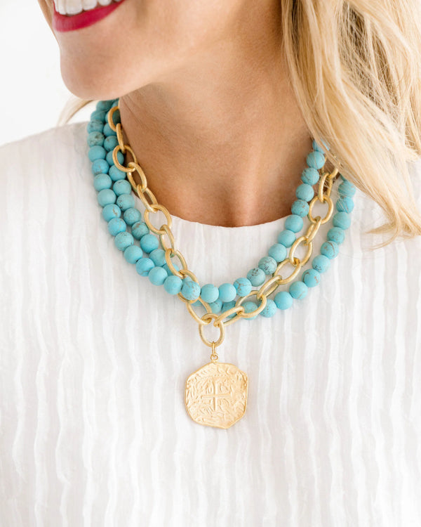 Susan Shaw Coin Turquoise Beaded Layer Necklace
