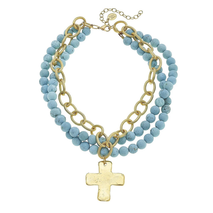 Susan Shaw Cross Turquoise Beaded Layer Necklace