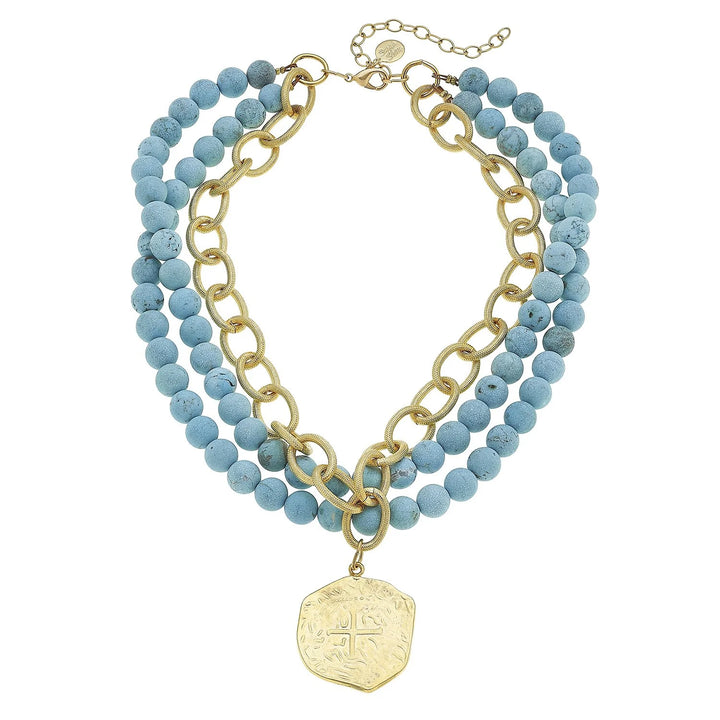 Susan Shaw Coin Turquoise Beaded Layer Necklace