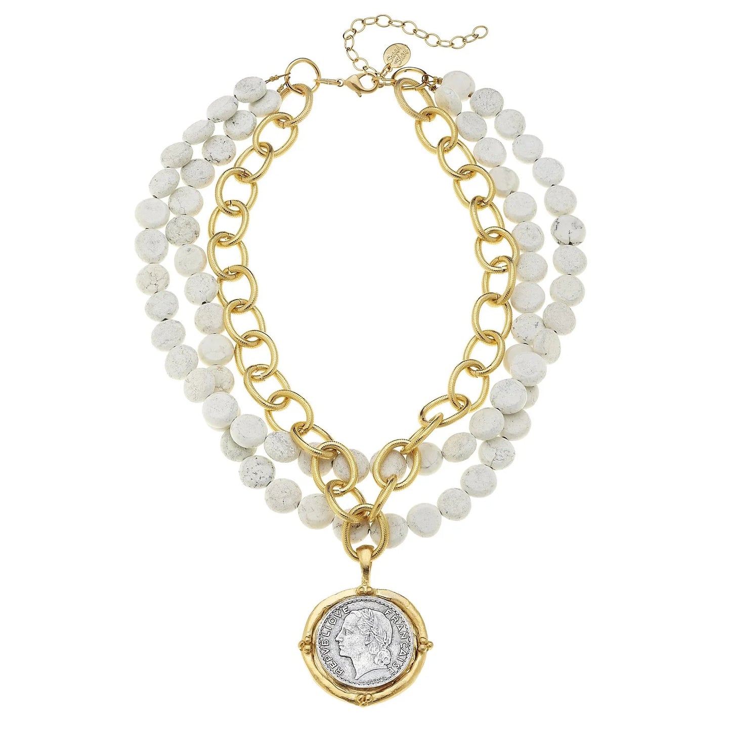 Susan Shaw Mixed Metal Coin Multi-Strand White Necklace