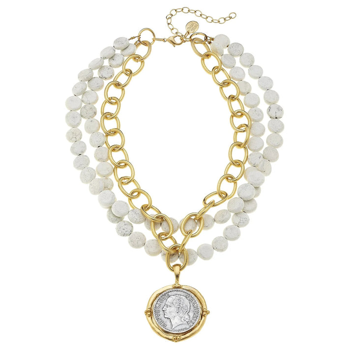 Susan Shaw Mixed Metal Coin Multi-Strand White Necklace