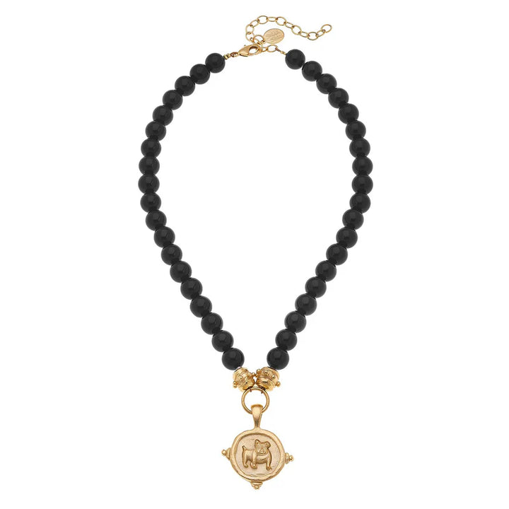 Susan Shaw Bulldog Onyx Necklace