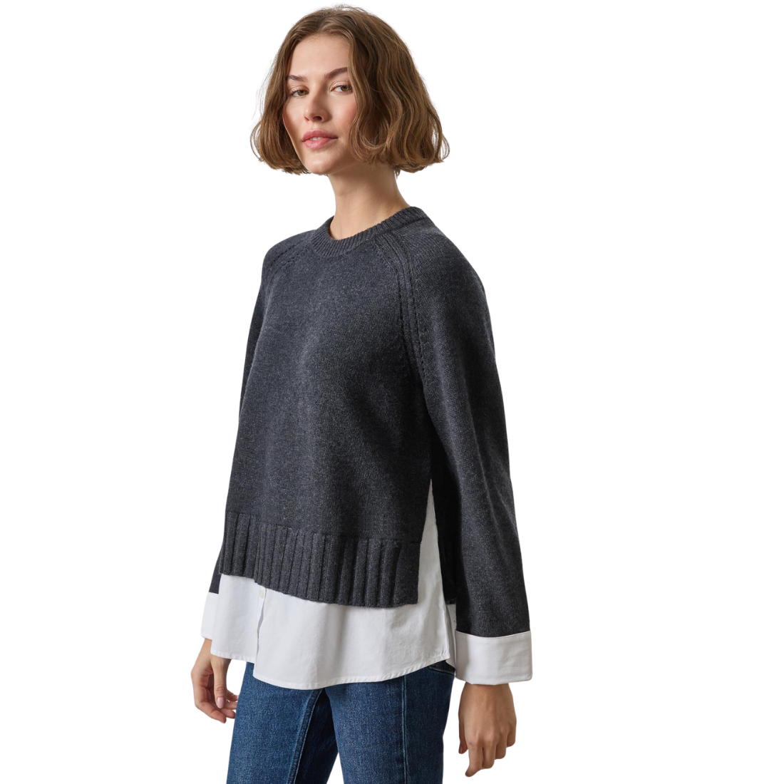 Lilla P Mixed Media Crewneck Sweater