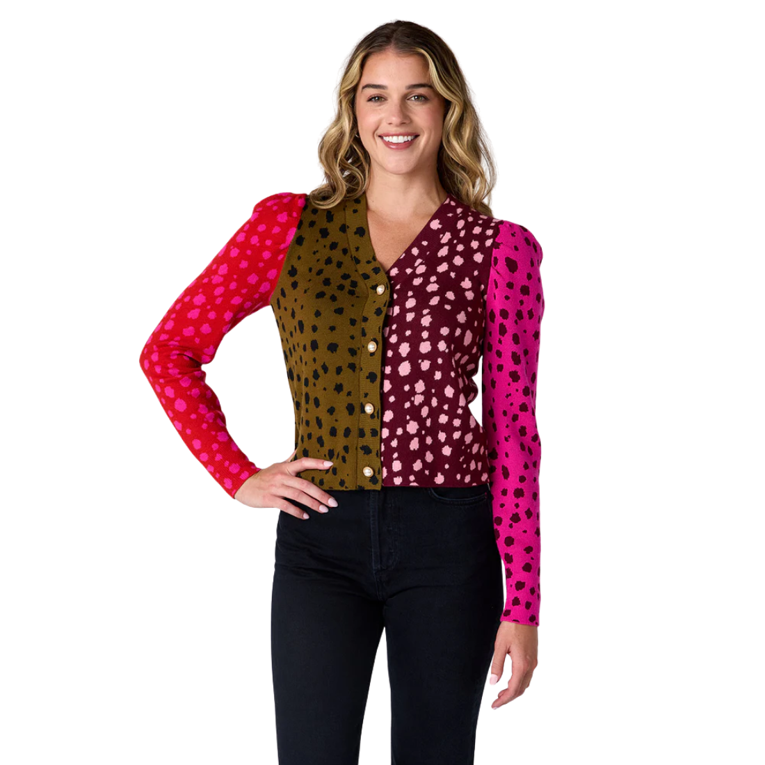 Crosby Jovie Cardigan Spotted Colorblock
