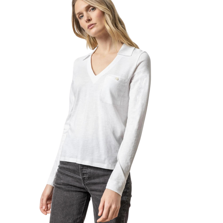 Lilla P Long Sleeve Collared V-Neck